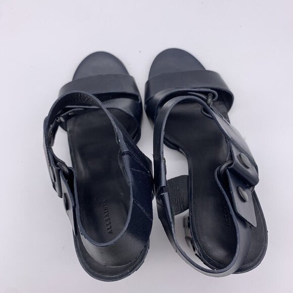 All Saints Leather East Heel Sandals Block Heel Shoes Strap Navy 41 Women’s 11 - Picture 6 of 15